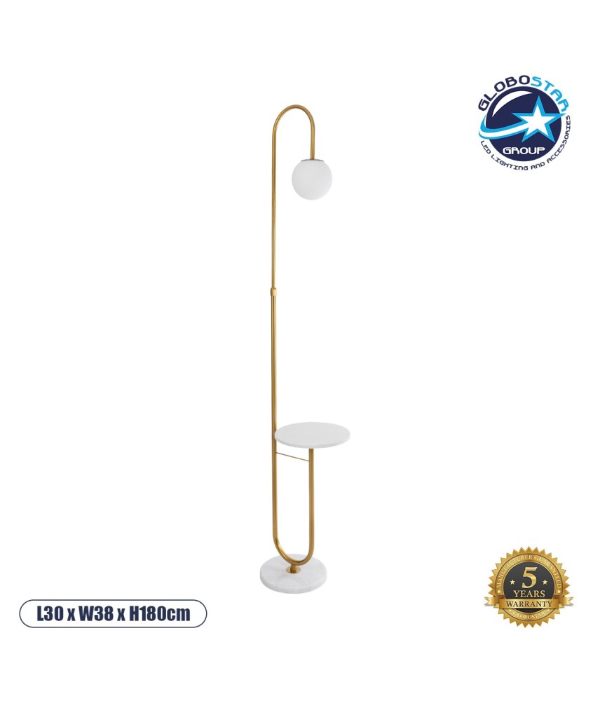 GLOBOSTAR® CORDELIA 02025 Μοντέρνο Επιδαπέδιο Φωτιστικό με Ντουί 1 x E27 AC 220-240V IP20 - Χρυσό & Λευκό - Μ30 x Π38 x Υ180cm